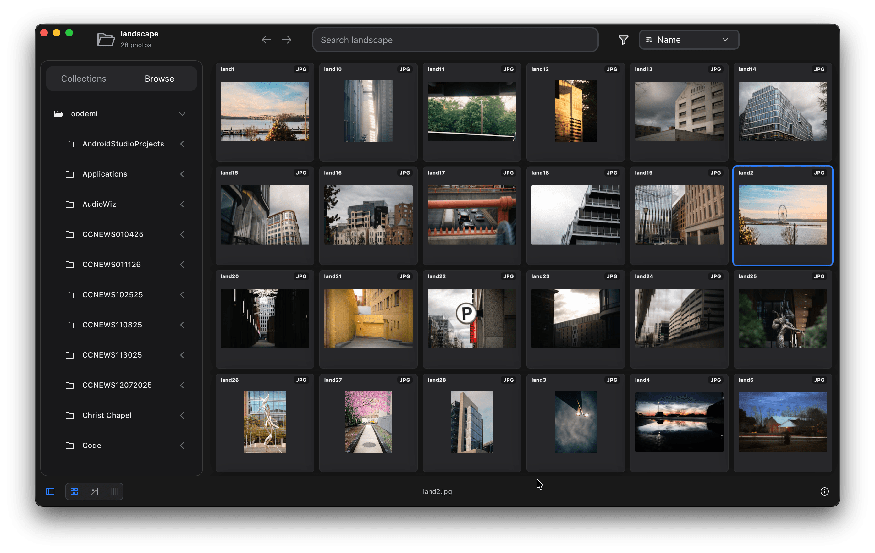 Extents app in grid view showing multiple thumbnails